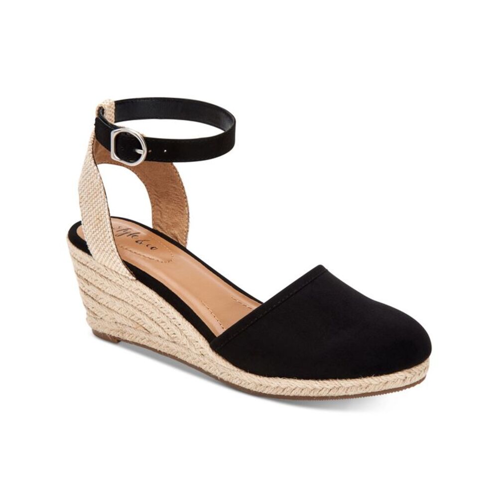 STYLE & COMPANY Womens Black Mixed Media Mailena Toe Wedge Espadrille Shoes 11 M